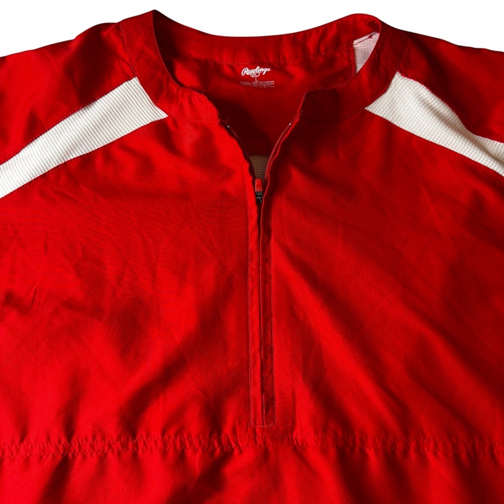 Rawlings Mens Pullover Baseball Warm Up Jacket Red White L
